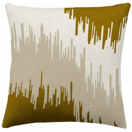 Judy Ross Textiles Hand-Embroidered Chain Stitch Ikat Bands Throw Pillow cream/gold rayon/oyster